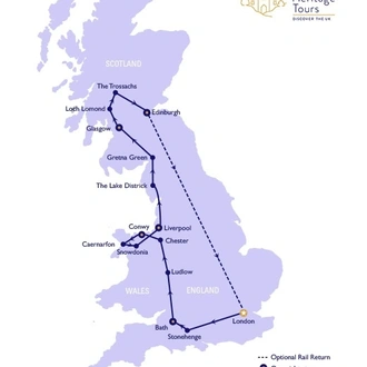 tourhub | British Heritage Tours | Classic London to Edinburgh Tour (Finishing in Edinburgh) - 8 Days | Tour Map