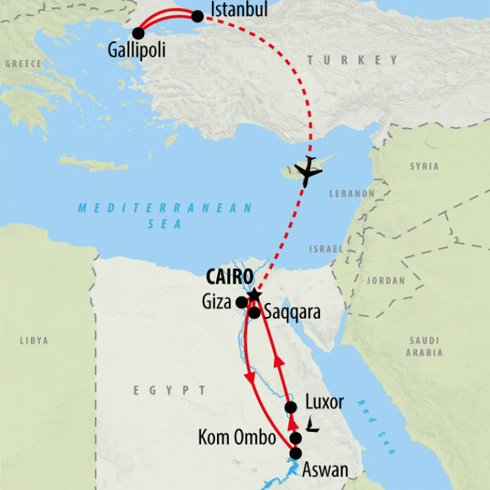 tourhub | On The Go Tours | Essential ANZAC & Felucca Explorer 2025 - 11 days | Tour Map