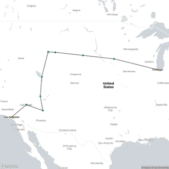 tourhub | Omega Tours | Chicago to L.A | Tour Map