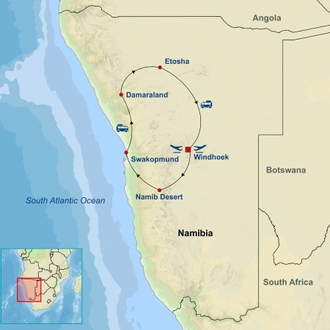 tourhub | Indus Travels | Highlights of Namibia | Tour Map