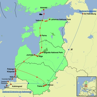 tourhub | Undiscovered Destinations | Estonia, Latvia, Lithuania - Baltic Explorer | Tour Map