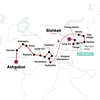 tourhub | G Adventures | The Five Stans of the Silk Road | Tour Map