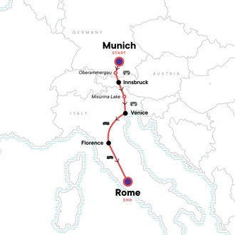 tourhub | G Adventures | Western and Central Europe: Venice, the Alps & the Flavours of Rome | Tour Map