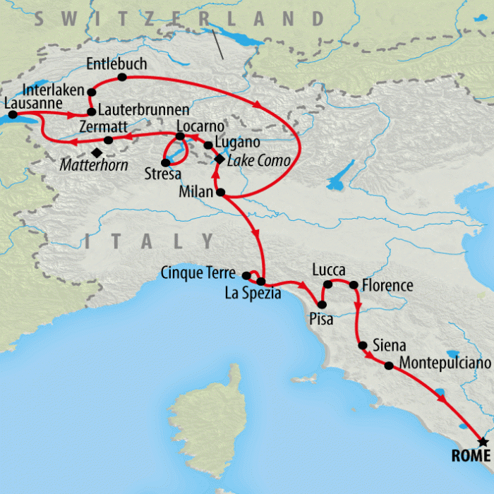 tourhub | On The Go Tours | Scenic Switzerland & Northern Italy - 13 days | Tour Map