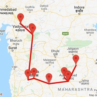 tourhub | Agora Voyages | Aurangabad to Vadodara Drive to Explore the Man-made Wonder of India | Tour Map