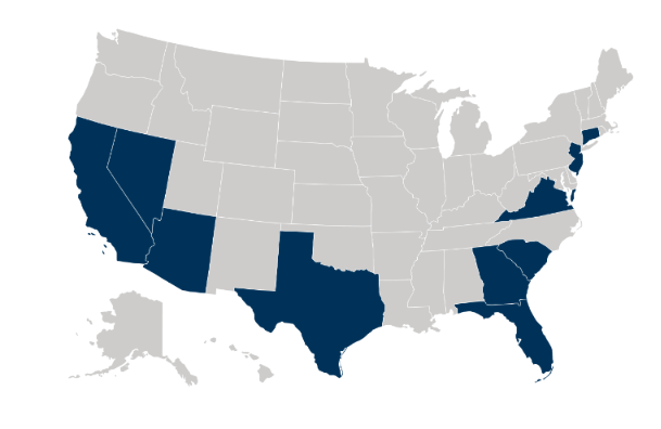 map showing states where the Equity Avail Reverse Mortgage is available