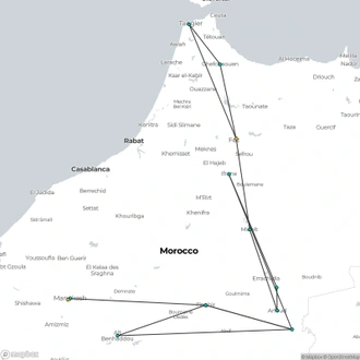 tourhub | Morocco Global Adventures | 7 Days From Tangier To Marrakech via Desert | Tour Map