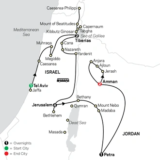 tourhub | Cosmos | Biblical Israel with Jordan - Faith-Based Travel - Protestant Itinerary | Tour Map