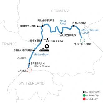 tourhub | Avalon Waterways | Christmastime from Nuremberg to Basel (Panorama) | Tour Map