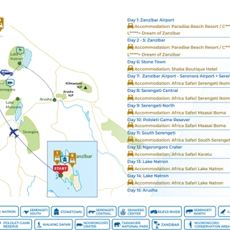 tourhub | Beach and Safari Holidays | Holidays Zanzibar & Fly-In Drive Round Trip | Tour Map