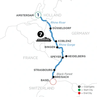 tourhub | Avalon Waterways | Active & Discovery on the Rhine with 1 Night in Amsterdam (Southbound) (Vista) | Tour Map