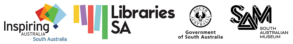 Line of logos, Inspiring South Australia, Libraries SA, Government of South Australia, South  Australian Museum