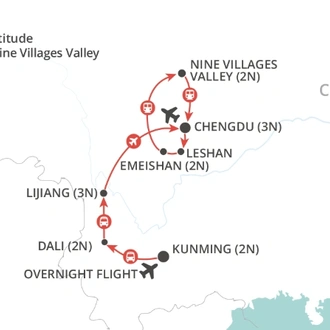 tourhub | Wendy Wu | Secrets of Southwest China (Yunnan & Sichuan) | Tour Map