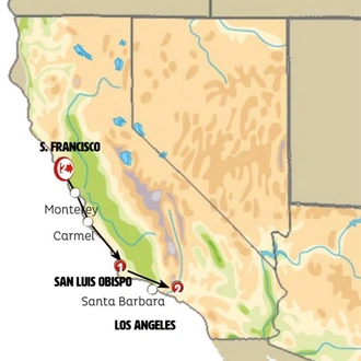 tourhub | Europamundo | From S. Francisco to Los Angeles | Tour Map