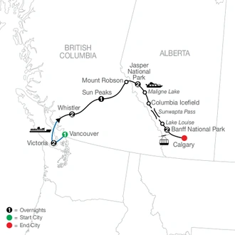 tourhub | Globus | Majestic Rockies | Tour Map