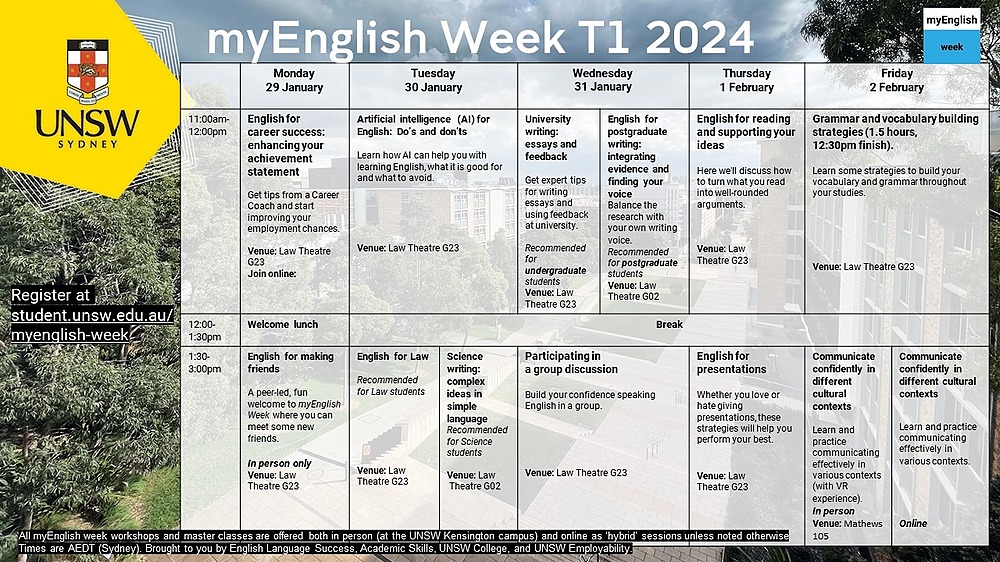 myEnglish Week Timetable