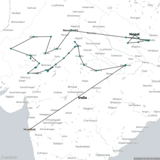 tourhub | UncleSam Holidays | Cultural India and Nepal Tour | Tour Map