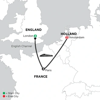 tourhub | Globus | Independent London, Paris & Amsterdam City Stay | Tour Map