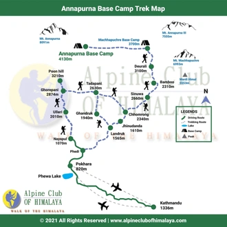 tourhub | Alpine Club of Himalaya | Annapurna Base Camp Trek - 11 Days | Tour Map