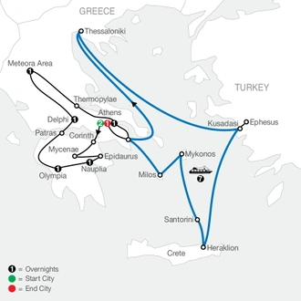 tourhub | Globus | Classical Greece with Idyllic Aegean 7-Night Cruise | Tour Map