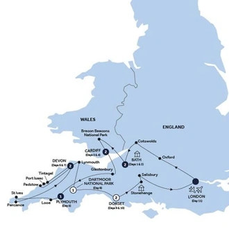 tourhub | Insight Vacations | Country Roads of Wales, Devon & Cornwall - Classic Group | Tour Map