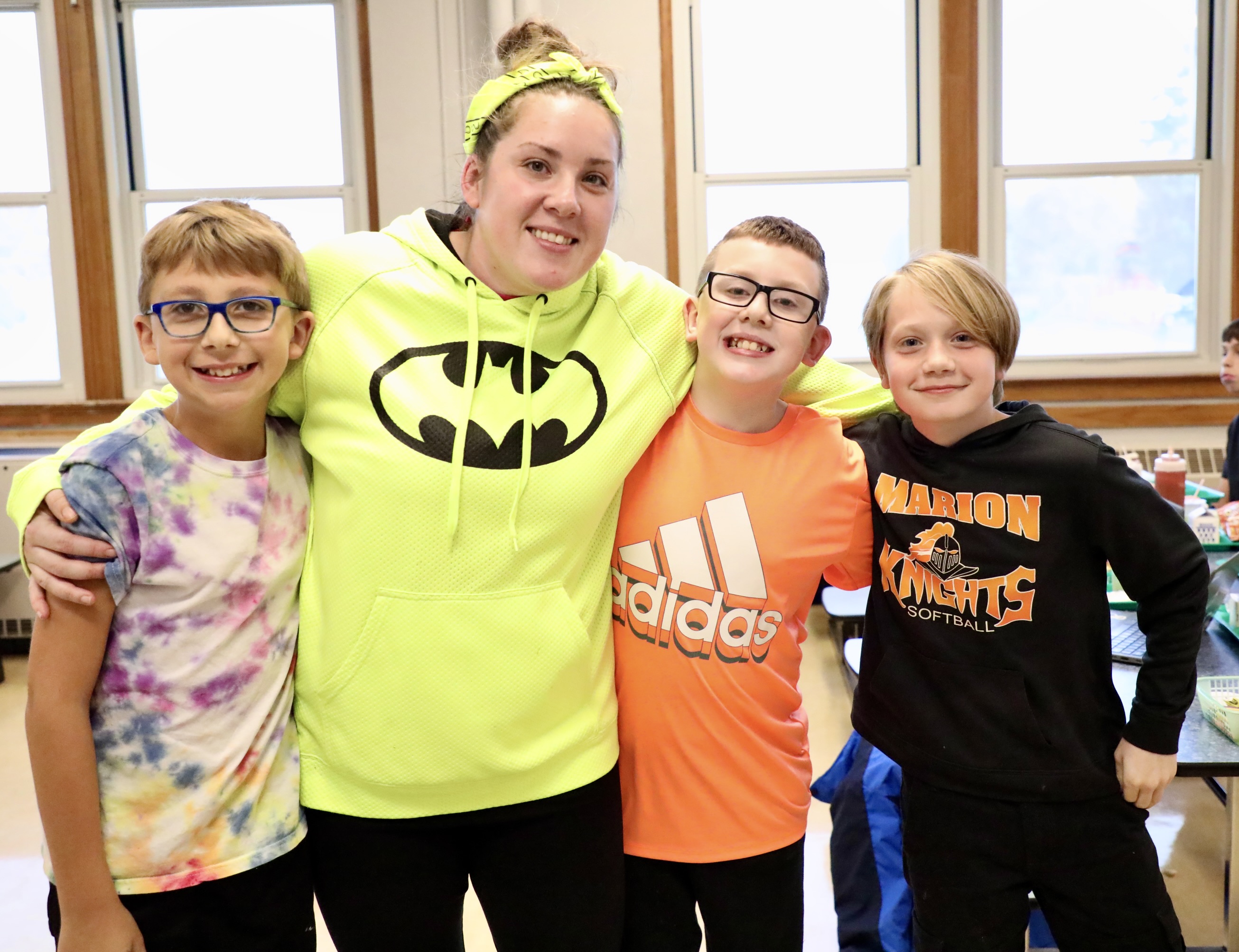 Students dressed in bright colors for Neon Day. 