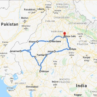 tourhub | UncleSam Holidays | Rajasthan Tour with Taj Mahal | Tour Map