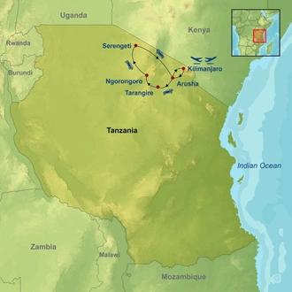 tourhub | Indus Travels | Elewana Sky Safari Tanzania | Tour Map