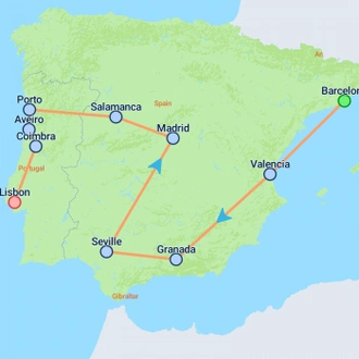 tourhub | On The Go Tours | Best of Southern Spain & Portugal - 14 days | Tour Map