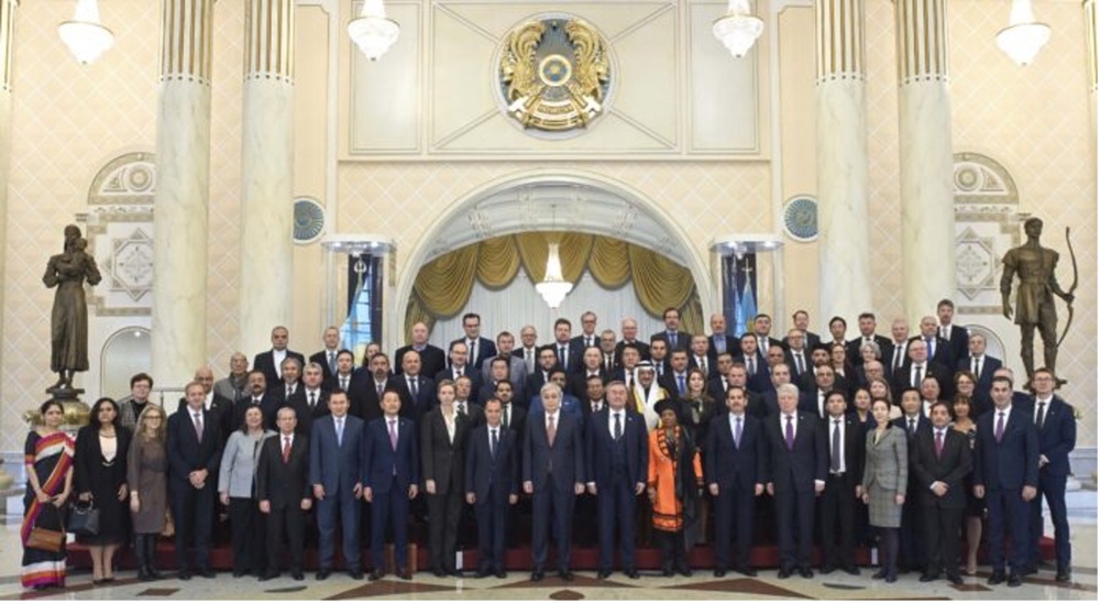 President Tokayev and representatives of diplomatic missions accredited in Kazakhstan. Photo credit: Akorda press service.