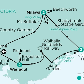 tourhub | APT | Gardens of Gippsland, Goldfields & the Great Alpine Road | Tour Map