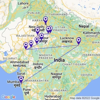 tourhub | Panda Experiences | Taj Mahal Tour with Varanasi | Tour Map