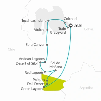 tourhub | Bamba Travel | Uyuni Salt Flats & Desert Adventure 3D/2N (Uyuni to Uyuni) | Tour Map