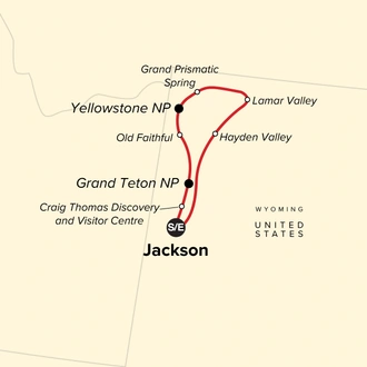 tourhub | G Adventures | Iconic Wildlife of Yellowstone & Grand Teton | Tour Map