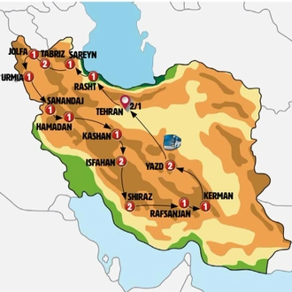 tourhub | Europamundo | Essences of Iran: From the Caspian Sea to Persepolis end Yazd | Tour Map