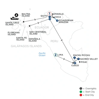 tourhub | Avalon Waterways | Discover the Galápagos & Peru with the Amazon (Treasure of Galapagos) | Tour Map