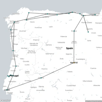 tourhub | Julia Travel | 16-Day Tour from Madrid to Northern Spain and Portugal | Tour Map