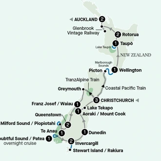 tourhub | APT | New Zealand Rail and Cruise Discovery  | Tour Map