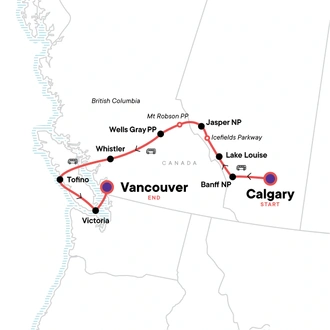tourhub | G Adventures | Canadian Rockies: National Parks Westbound | Tour Map