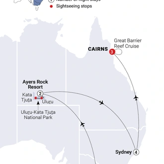 tourhub | AAT Kings | Aboriginal Culture & Australian Highlights | Tour Map