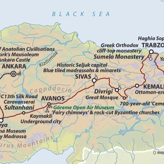 tourhub | Wild Frontiers | Silk Road Turkey: Across The Anatolian Plateau to Istanbul | Tour Map