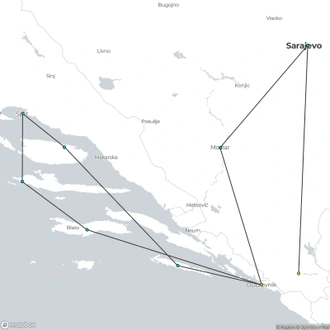 tourhub | Riviera Travel | Dubrovnik & Southern Croatia Yacht Cruise with Bosnia & Herzegovina - MV Corona | Tour Map