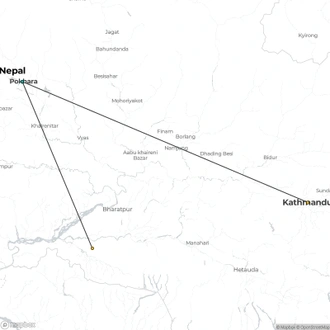 tourhub | Liberty Holidays | 5 Days adventurous Chitwan and pleasing Pokhara Tour from Kathmandu | Tour Map