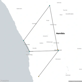 tourhub | Across Africa Tours Travel | 7 Days / 6 Nights Sossusvlei, Swakopmund and Etosha National Park ( Comfort) | Tour Map