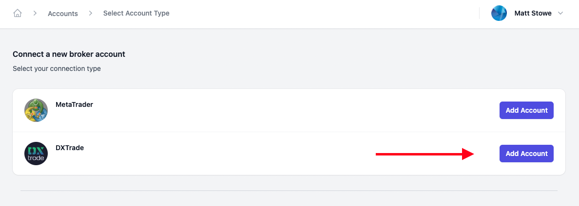 Connecting DXTrade Accounts