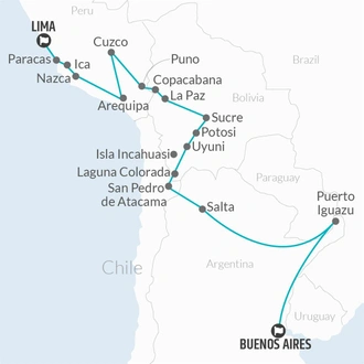 tourhub | Bamba Travel | Lima to Buenos Aires (via Salta) Travel Pass | Tour Map
