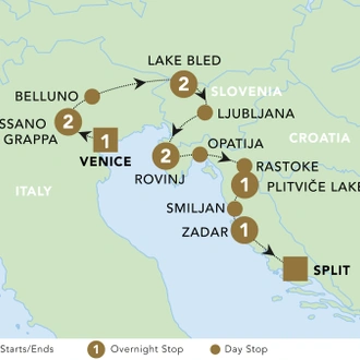 tourhub | Back-Roads Touring | Adriatic Discovery: Northern Italy, Slovenia and Croatia 2025 | Tour Map