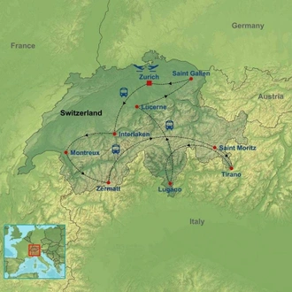 tourhub | Indus Travels | Grand Tour Of Switzerland by Rail | Tour Map