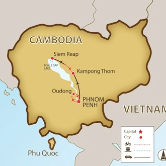 tourhub | SpiceRoads Cycling | Cambodia Heritage by Bicycle | Tour Map