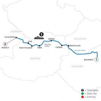 tourhub | Avalon Waterways | Danube Symphony with 1 Night in Budapest & 2 Nights in Munich (Westbound) (Tranquility II) | Tour Map